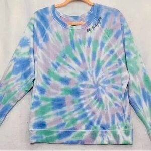 Women's Be Happy  Sweatshirt Grayson Threads -Blue Green Purple Tie Dye Xs
